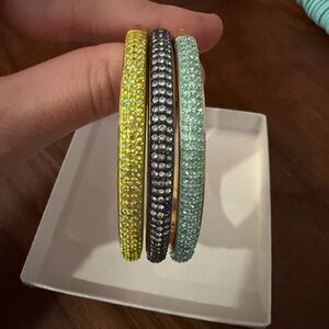 J Crew Crystal Bangle Set - Neon Yellow, Navy, Mint